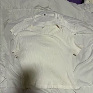 2 Uniqlo Cropped Ribbed Short Sleeve Tops